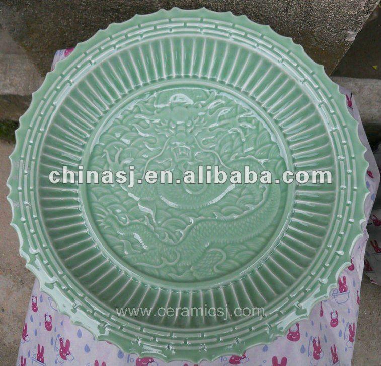 beautifui celadon ceramic fishbowl with dragon design WRYMA86
