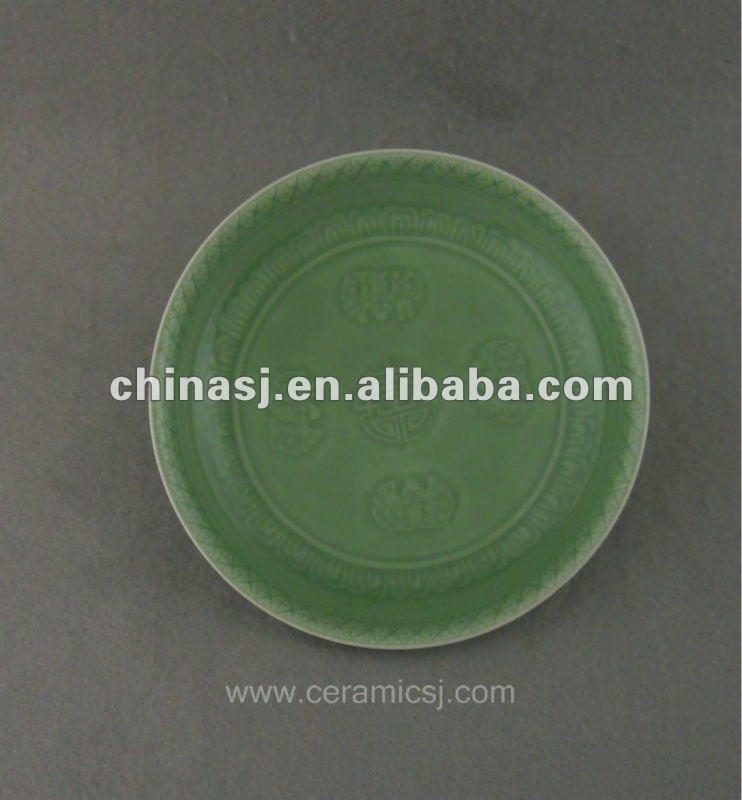 Beautiful green glazed porcelain plate with beautiful design WRYPE05