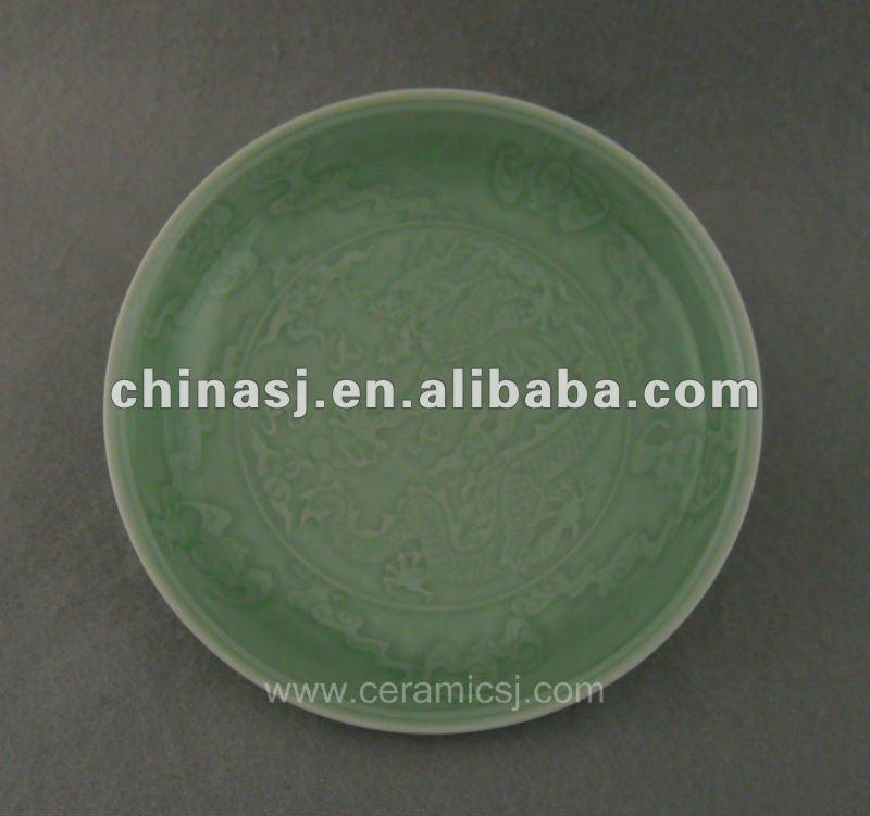 Beautiful green glazed porcelain plate with beautiful design WRYPE07