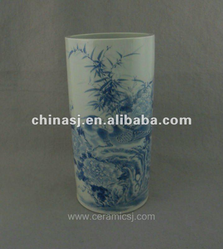 beautiful handmade blue and whitceramic vase with flowers design WRYUC02