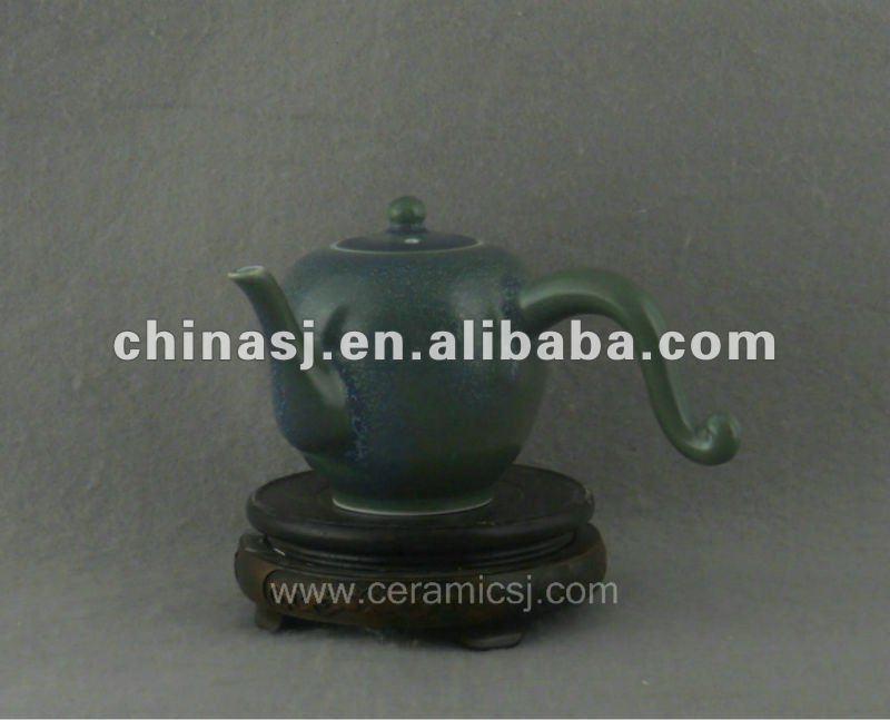Ceramic green glaze Tea Pot with strange Handle WRYQN28