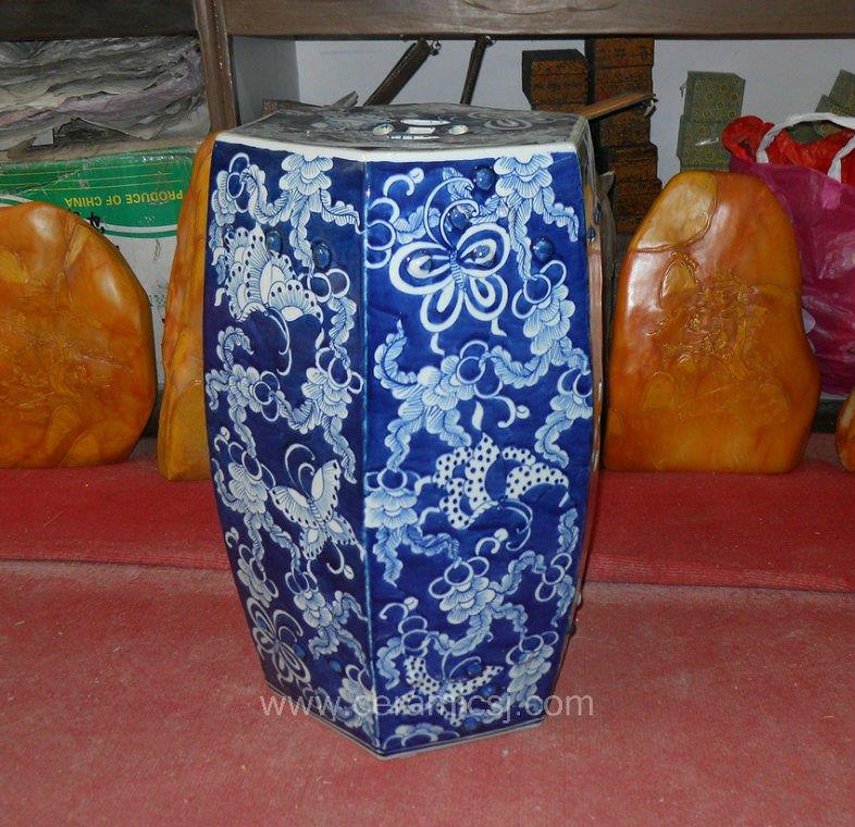 Asian Flower butterfly Drum Antique Stool WRYSI09