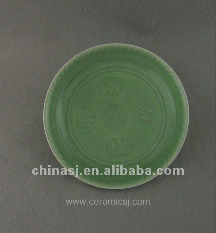 Beautiful green glazed porcelain plate with beautiful design WRYPE05