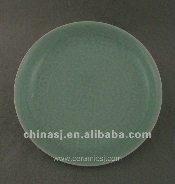 Beautiful green glazed porcelain plate with beautiful design WRYPE09