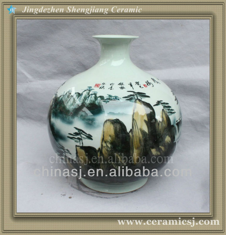 RYSV19 hand made green pottery vase