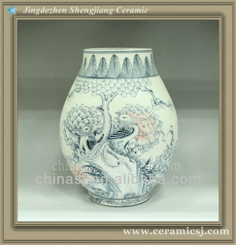 RYUJ08 Oriental blue and white top flower table vase