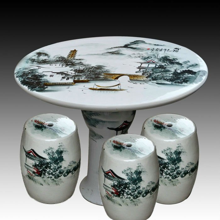 antique wucai landscape ceramic garden stool table set RYAY270