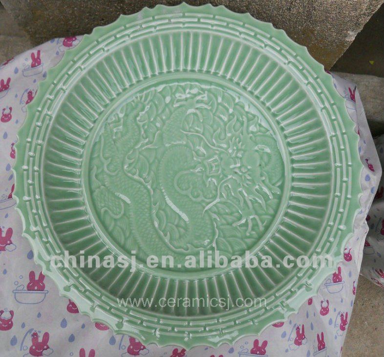 beautifui celadon ceramic fishbowl with dragon design WRYMA86