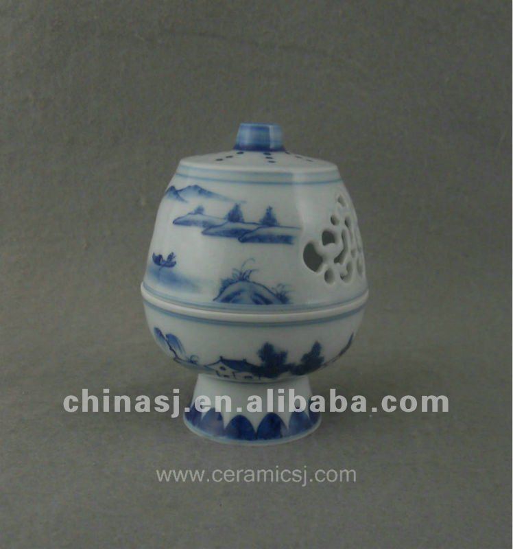 beautiful blue and white ceramic Censer with landscape design WRYTZ03