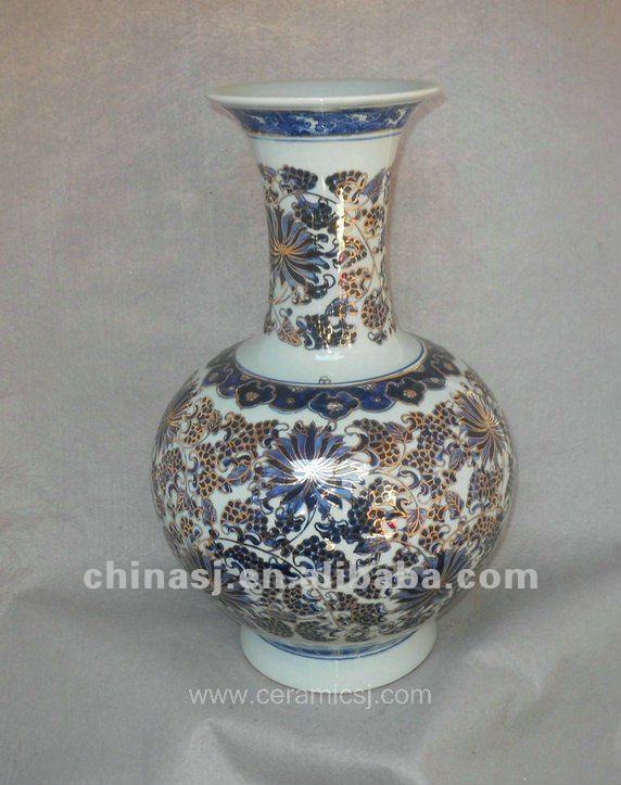 blue and white gilt ceramic Home Decor Flower Vase RYTA03