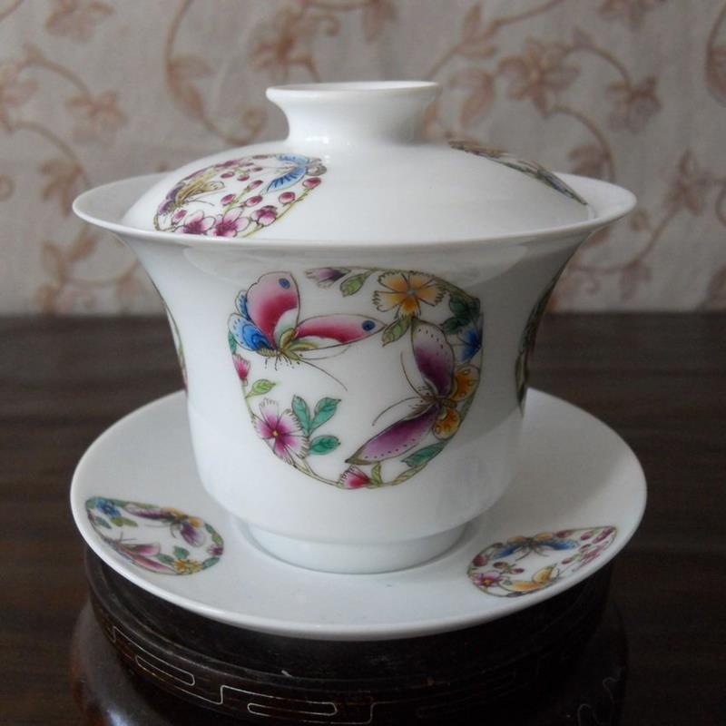 Porcelain Gaiwan butterfly and flower WRYAG37