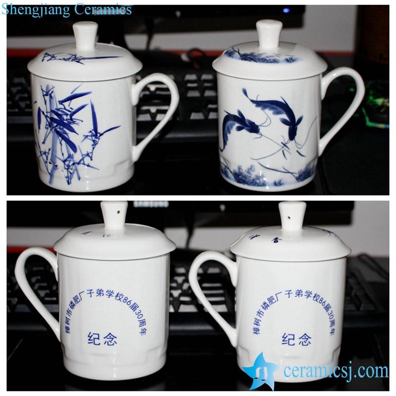 blue and white office ceramic mug