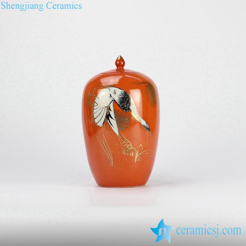  Exhibition scarlet crane pattern ceramic candle jar