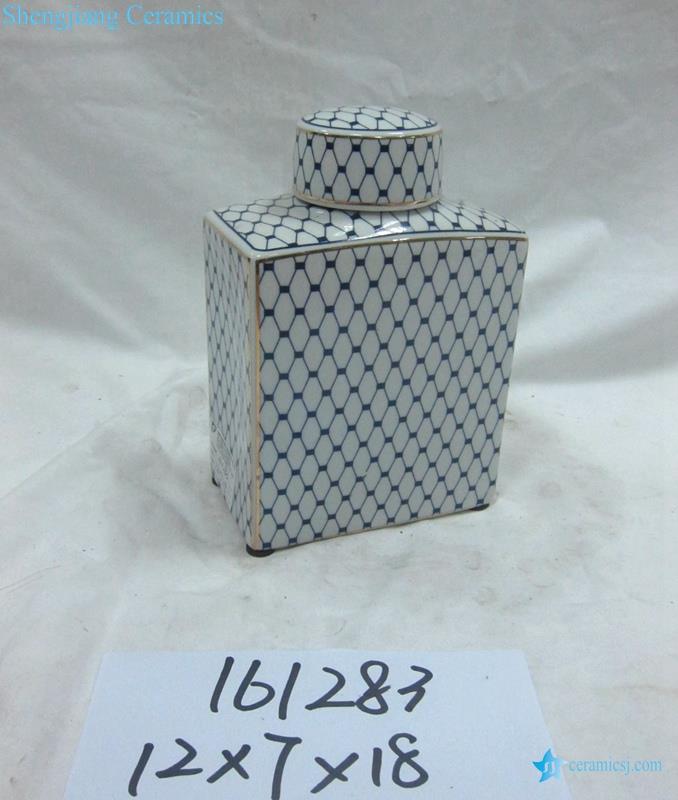  gold rim rectangular ceramic jar