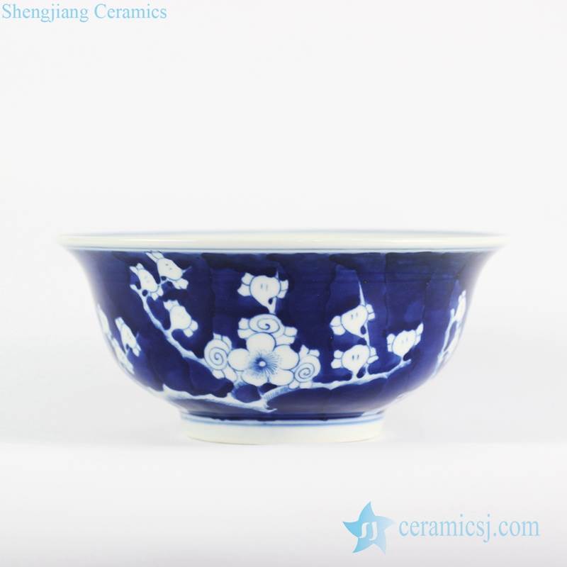 Dark blue color background  cherry blossom pattern Jingdezhen artisan made ceramic art bowl
