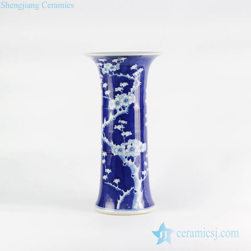Mushroom shape blue and white cherry blossom hand drawing pattern ceramic artificial flower vase