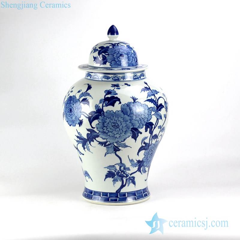 Gorgeous China peony pattern hand drawn porcelain ginger jar 