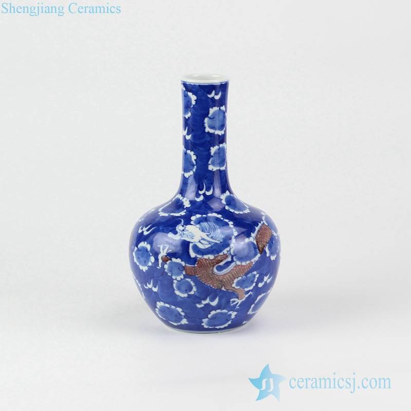 RYXN22 Cobalt blue glaze red China dragon flying through clouds pattern hand drawing porcelain