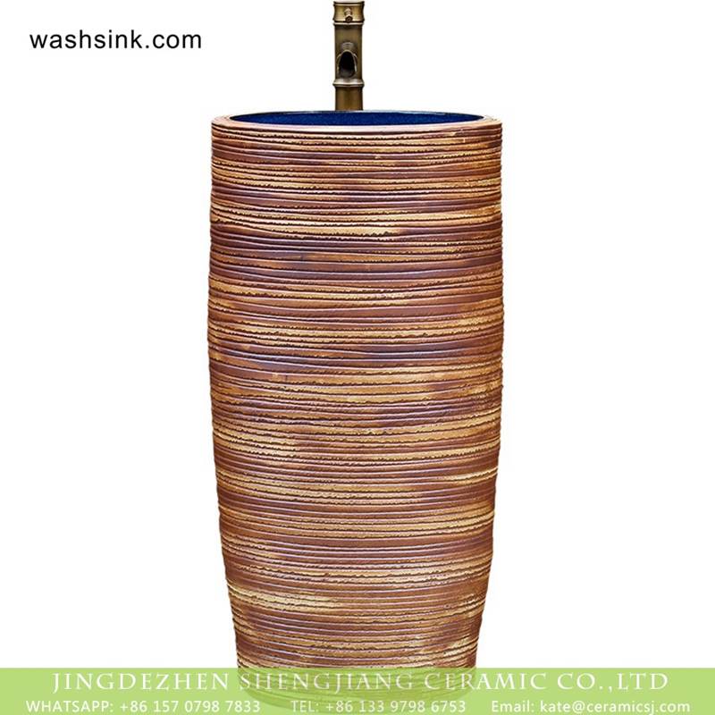 Jingdezhen unique design art ceramic hand carved the wood stripe one piece freestanding basin