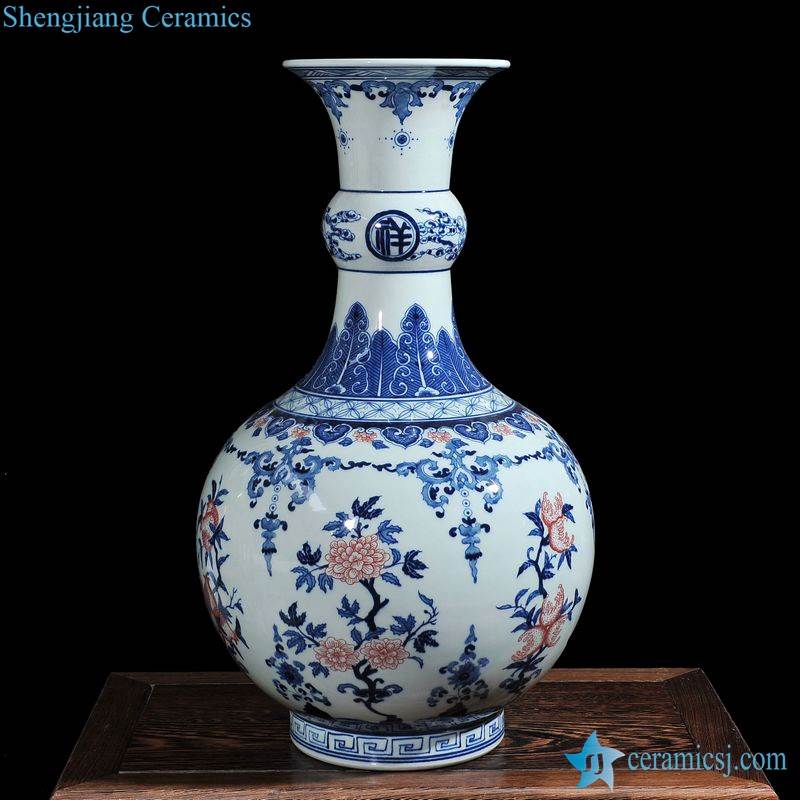 Copper red flower pattern blue and white design porcelain art vase