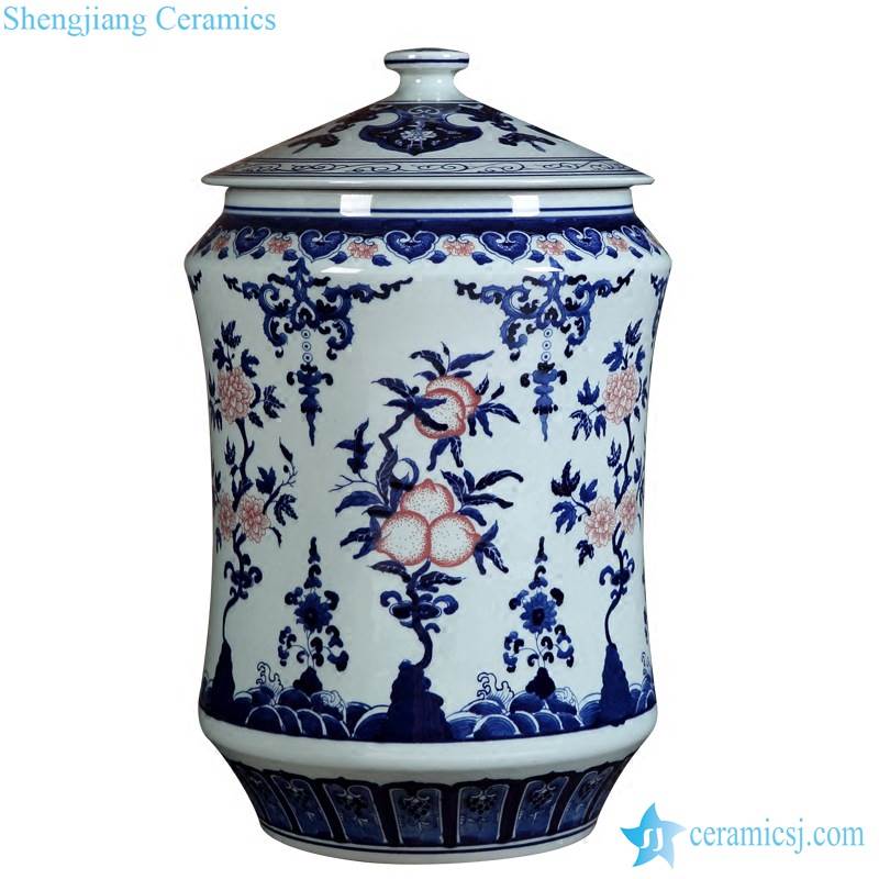 Jingdezhen artist hand paint peach pattern sundry porcelain jar