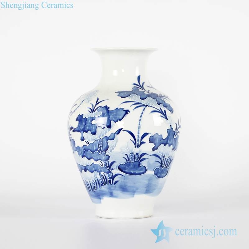 Antique imitation lotus relief pattern chinaware flower vase
