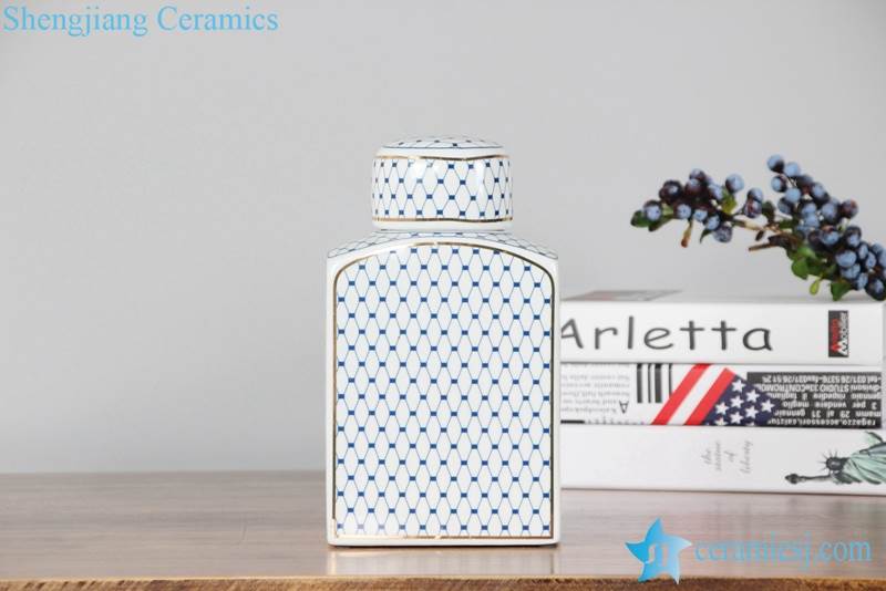 ceramic jars are decorated with blue line