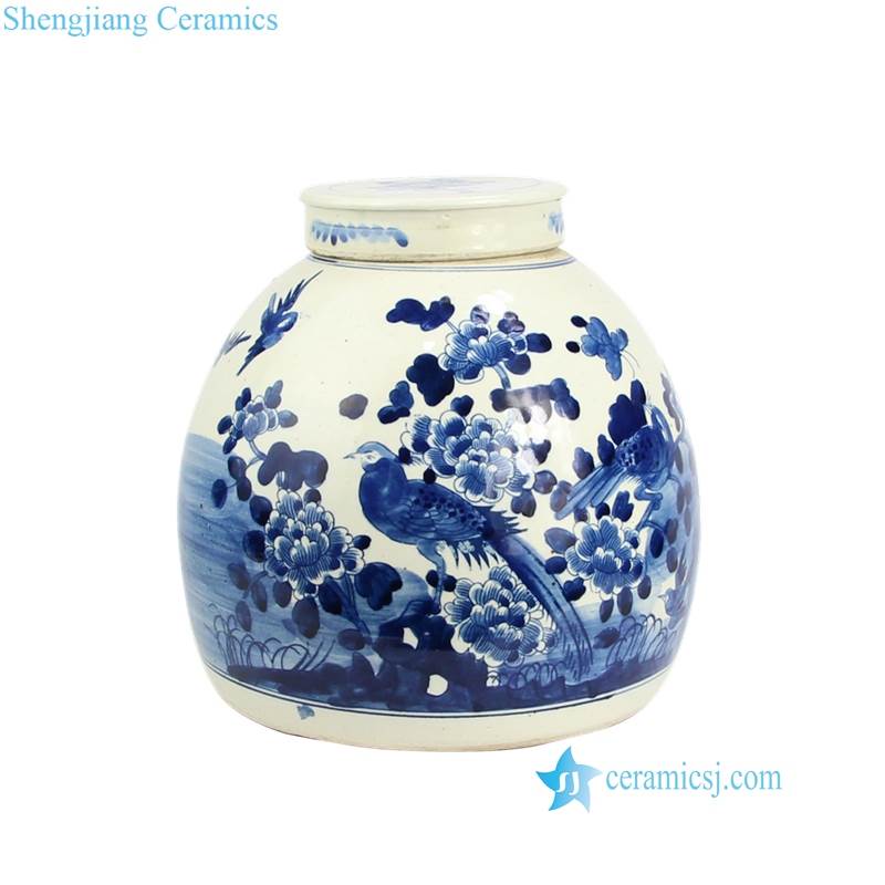 bird floral ceramic jar