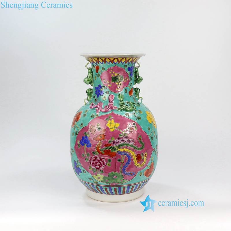 green famille rose vase