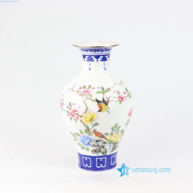 bird floral antique ceramic vase