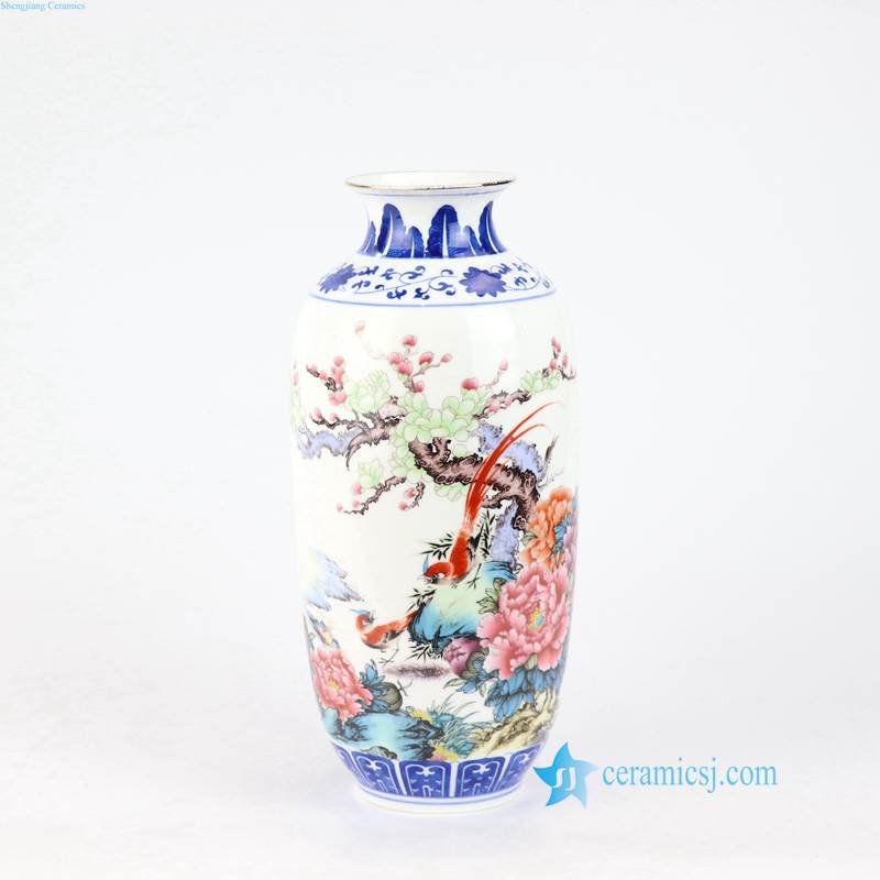 bird floral porcelain tall vase