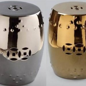 RYLL27 H17" Gold and silver Ceramic Garden Stool