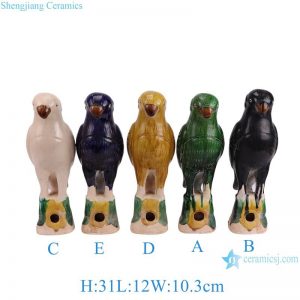 RZLN01 Antique Jungle Ceramic Parrot Figurines - 5 Colors Black, White, Blue, Green, Light Brown