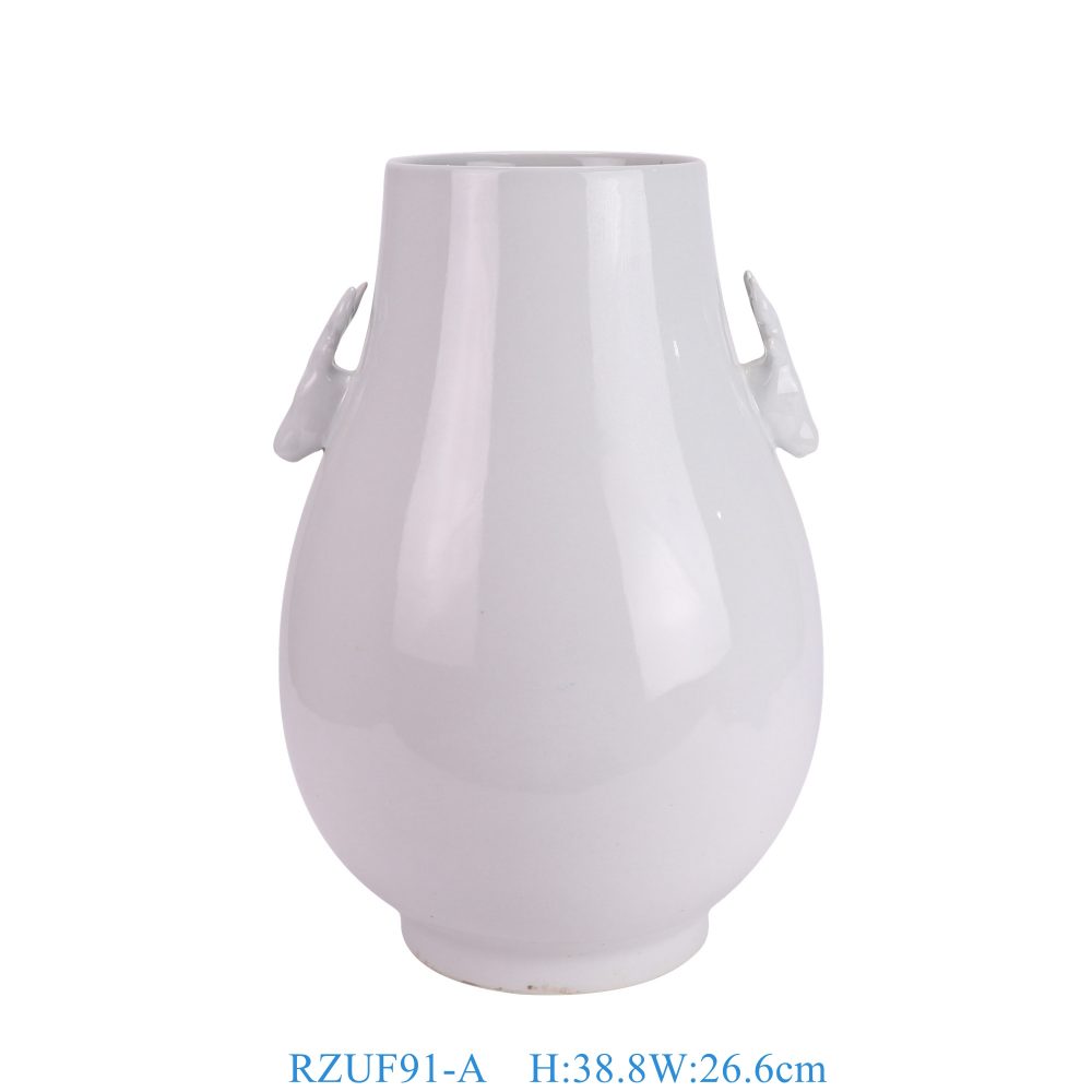 Beautiful white peony floral pattern both ears ceramic vase for home decoration