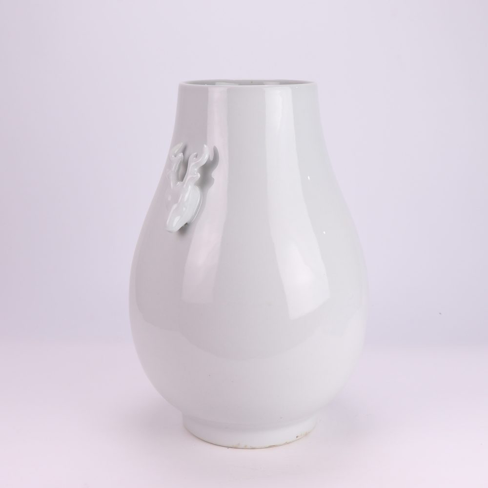 Beautiful White Peony Floral Pattern Amphora Ceramic Vase for Home Decor Side View