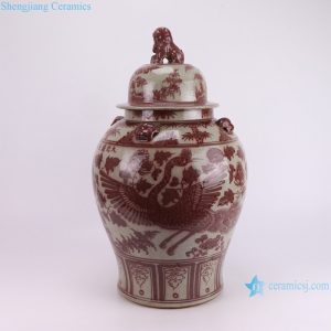 RXCG04-A  Hand-Painted Red and White Antique style Crane flower Pattern 23inch Porcelain Temple Jar