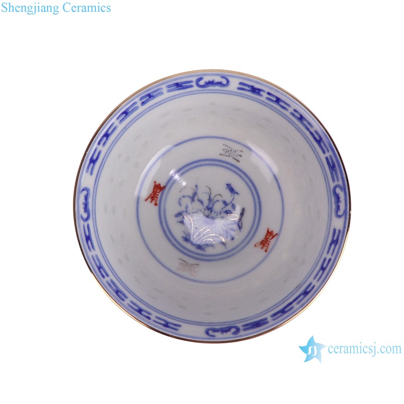 RZPU010-A-B-C-D rice pattern blue and white with gold Dragon crane bowl ...