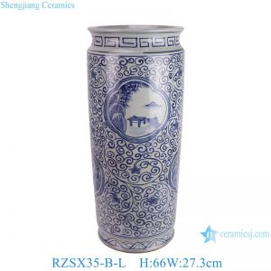 RZSX35-B-L Jingdezhen antique high-quality hand-painted blue and white twined landscape umbrella tube