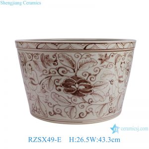 RZSX49-E Jingdezhen  Antique Hand-painted Glazed Red Flower and Leaf Pattern Ceramic Flower Pot