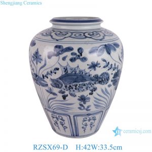 RZSX69-D New antique blue and white hand-painted fish pattern lotus ceramic vase