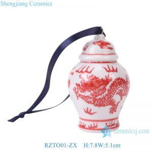 RZTO01-ZX Red and white dragon pattern small jar ceramic hanging Christmas ornaments