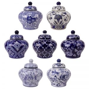 RXAE-FL19-1000A-B-C-D-E-F Blue and White bird and flower plum pattern Ceramic Jar with lid