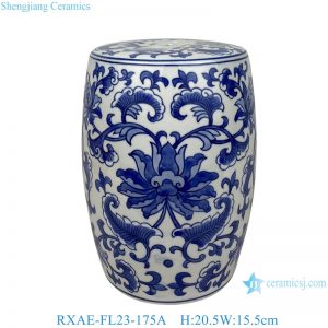 RXAE-FL23 Series Jingdezhen Blue and White Porcelain Garden Stool Hand Painted Lotus Pattern Drum Stool Cool Ceramic Seat