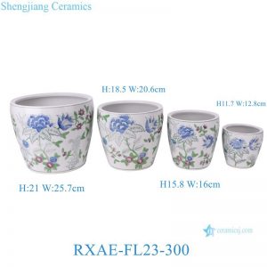 RXAE-FL23-300 Jingdezhen Painted Porcelain Flower Pots Chinese Ceramic Planters with Peony Pattern -Set of 4