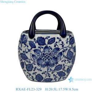 RXAE-FL23-329 New Fashion Blue and White Porcelain Handbag Vase Handmade Ceramic Bag Flower Vase