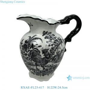 RXAE-FL23-417 Unique grey and white floral boster pattern ceramic water kettle flower vase