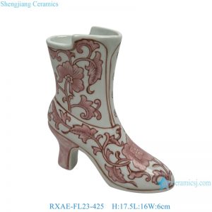 RXAE-FL23-425 Underglazed red porcelain ladies shoes ornaments ceramic statues for home decoration