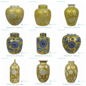 RXAE-FL23-Series Luxury Yellow Chinese Porcelain Round Flower Vase Handmade Floral Pattern Ceramic Ginger Jar Vase