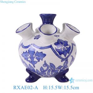 RXAE02-A Blue and White Leaf and flower pattern Ceramic Tulip vase“Tulipieres”