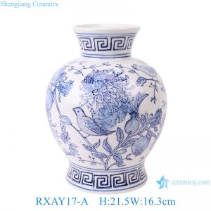 RXAY17-A  Modern style blue and white flower Bird pattern Ceramic Flower Vase